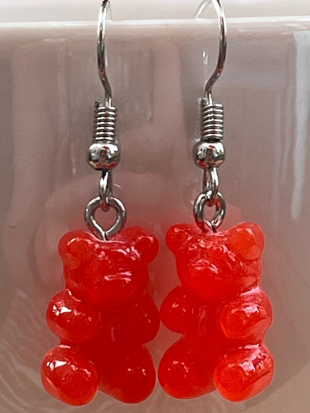 🧸 Red Orange Gummy Bear Dangle Earrings